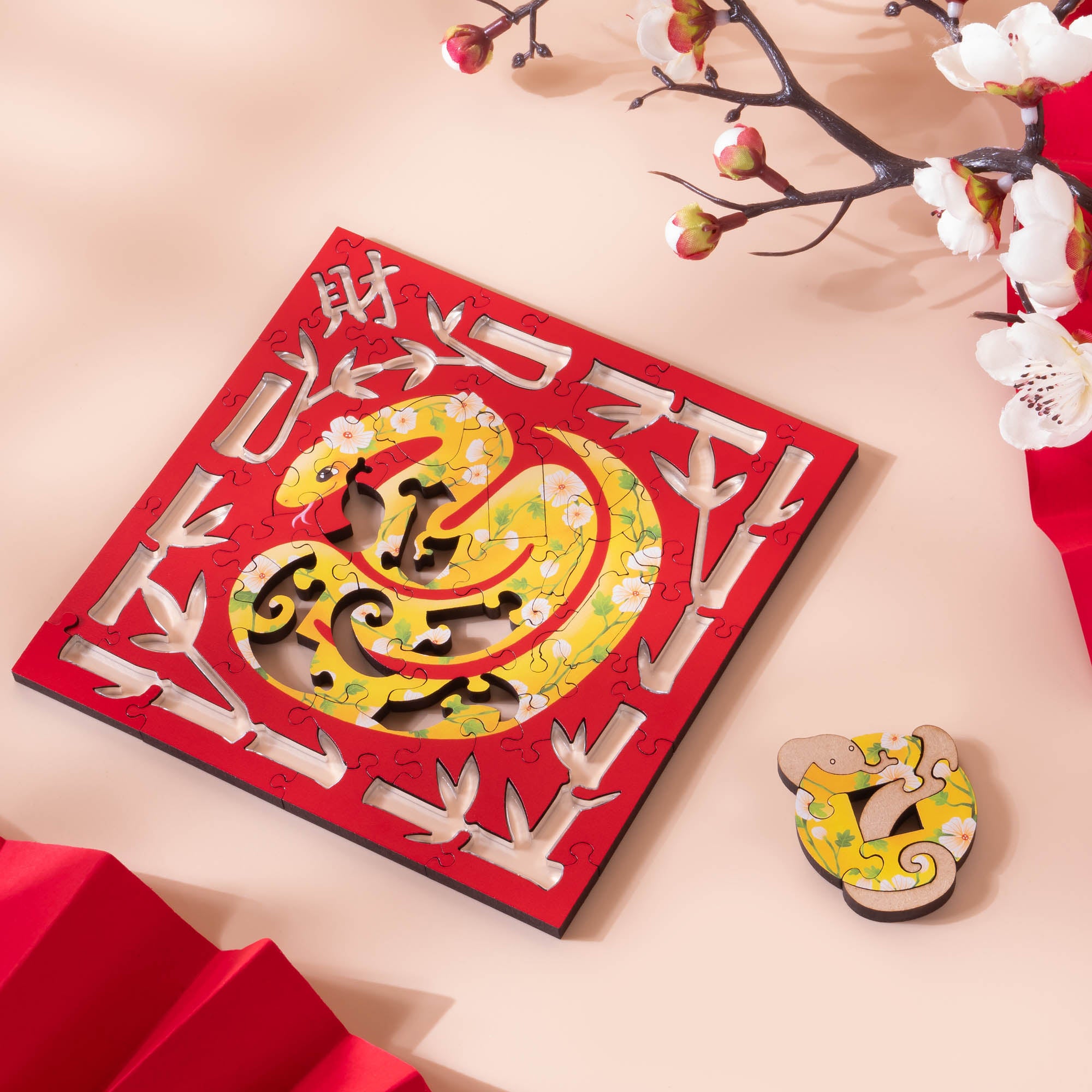 Paper Cutting Spring Couplets-Gold Snake