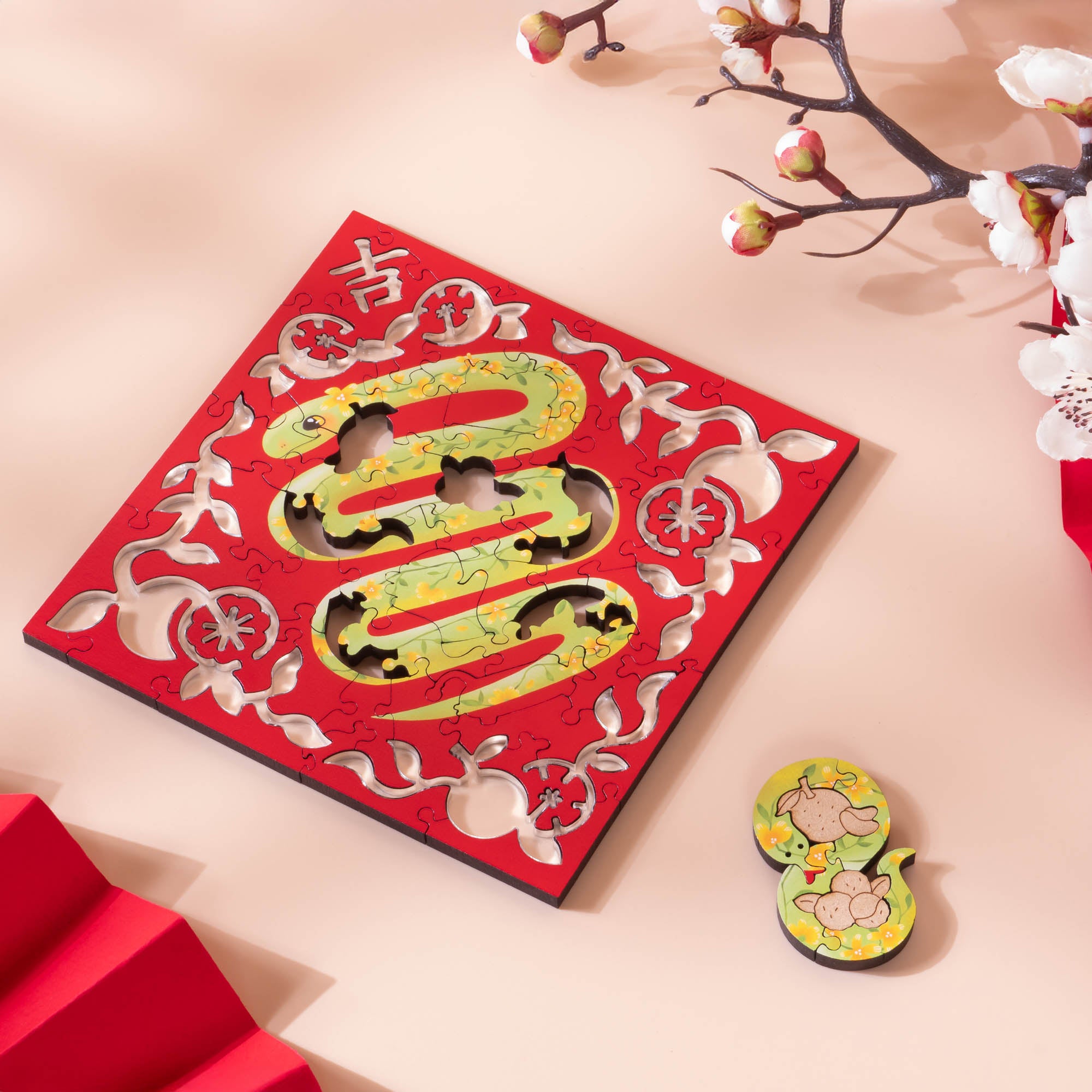 Paper Cutting Spring Couplets-Green Snake