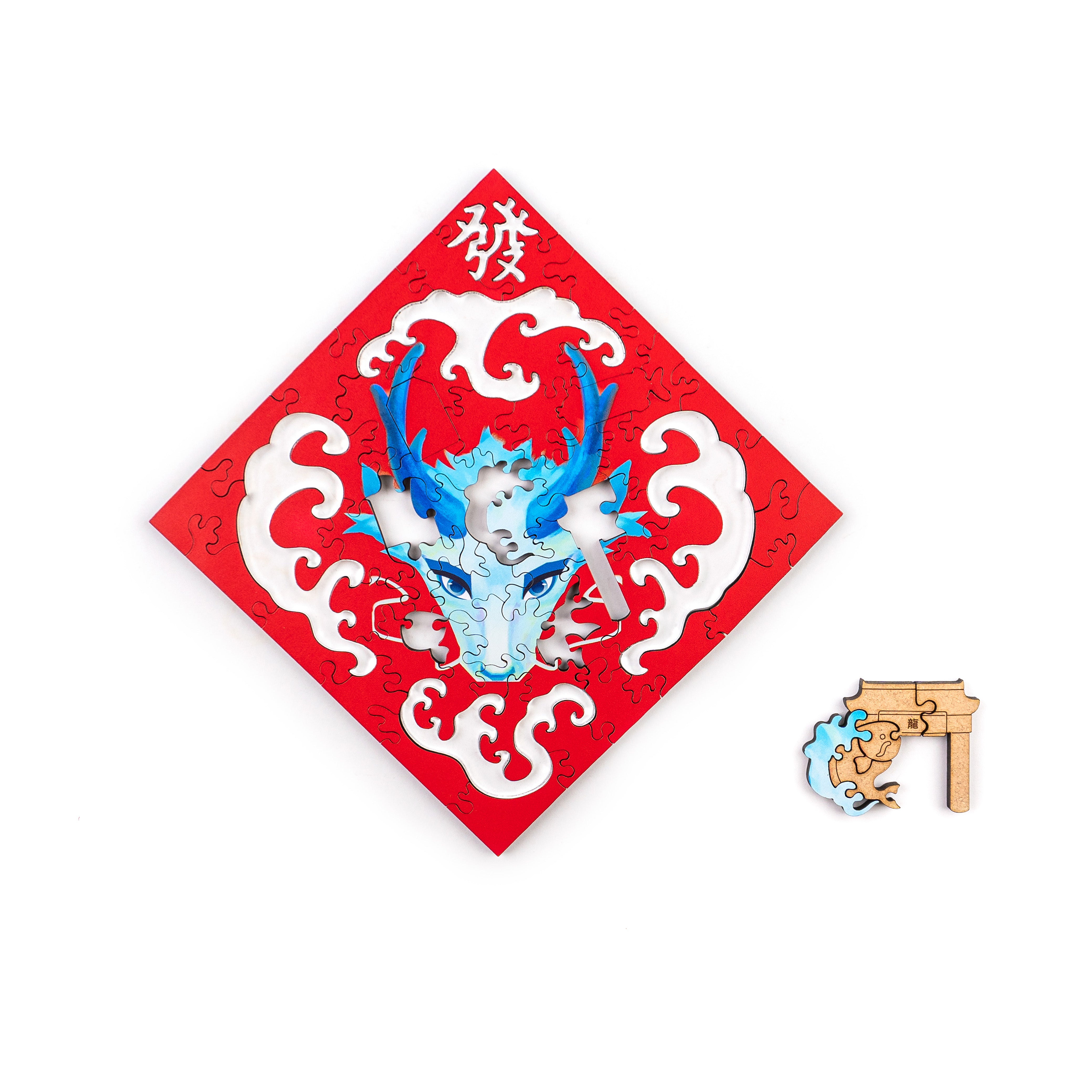 Paper Cutting Spring Couplets-Blue Dragon