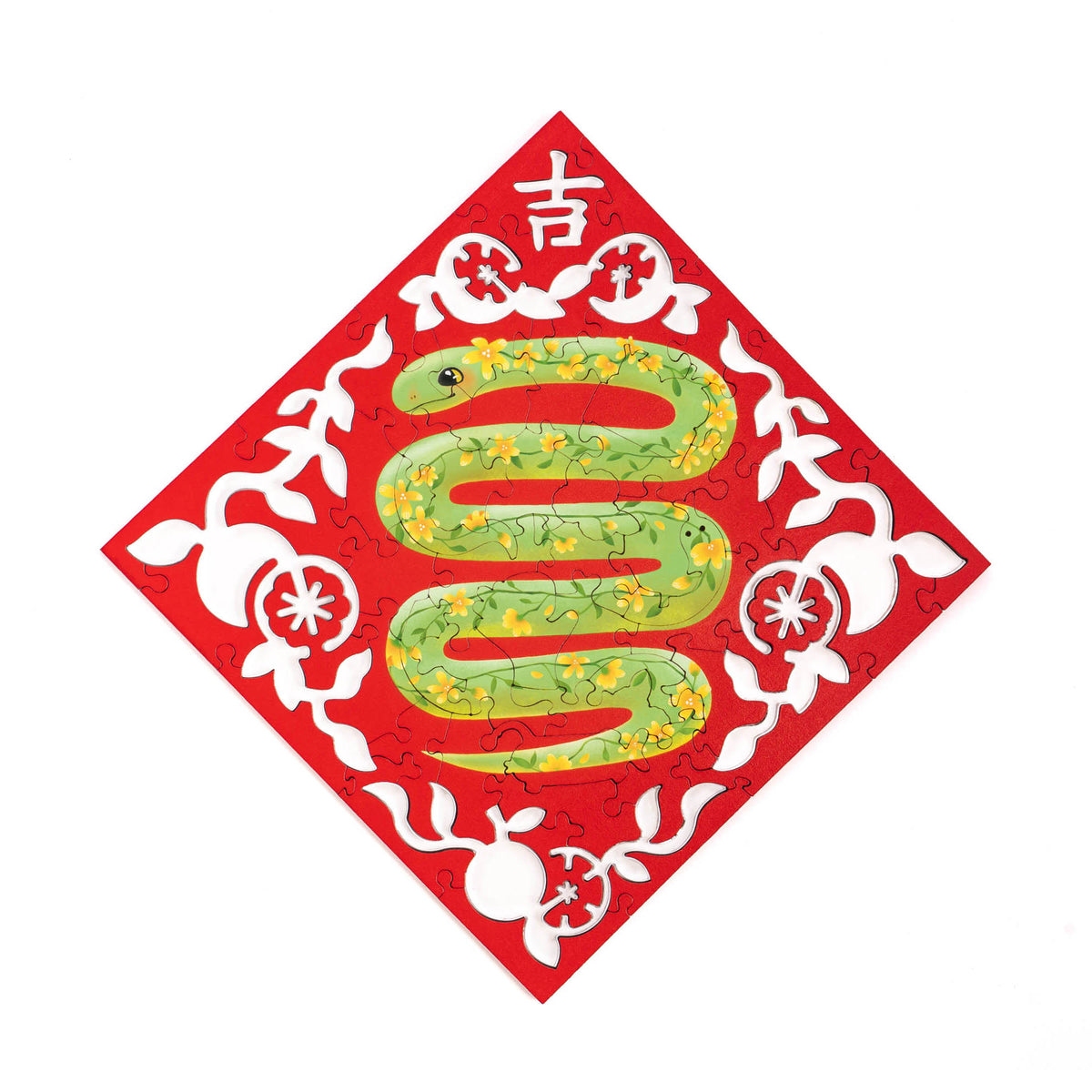 Paper Cutting Spring Couplets-Green Snake ｜Hellofish Wooden Puzzle