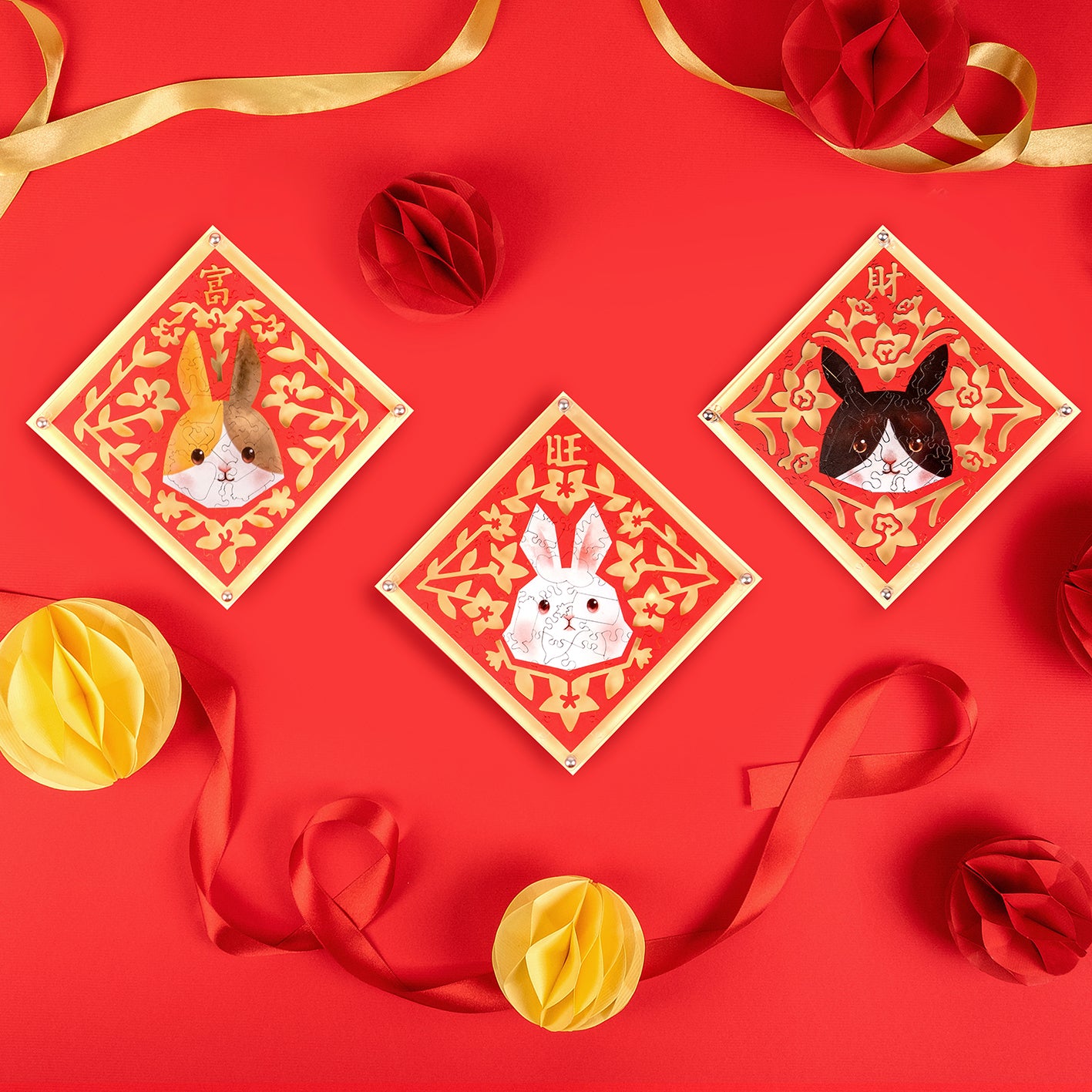 Paper Cutting Spring Couplets-White Rabbit |Hellofish Wooden Puzzle