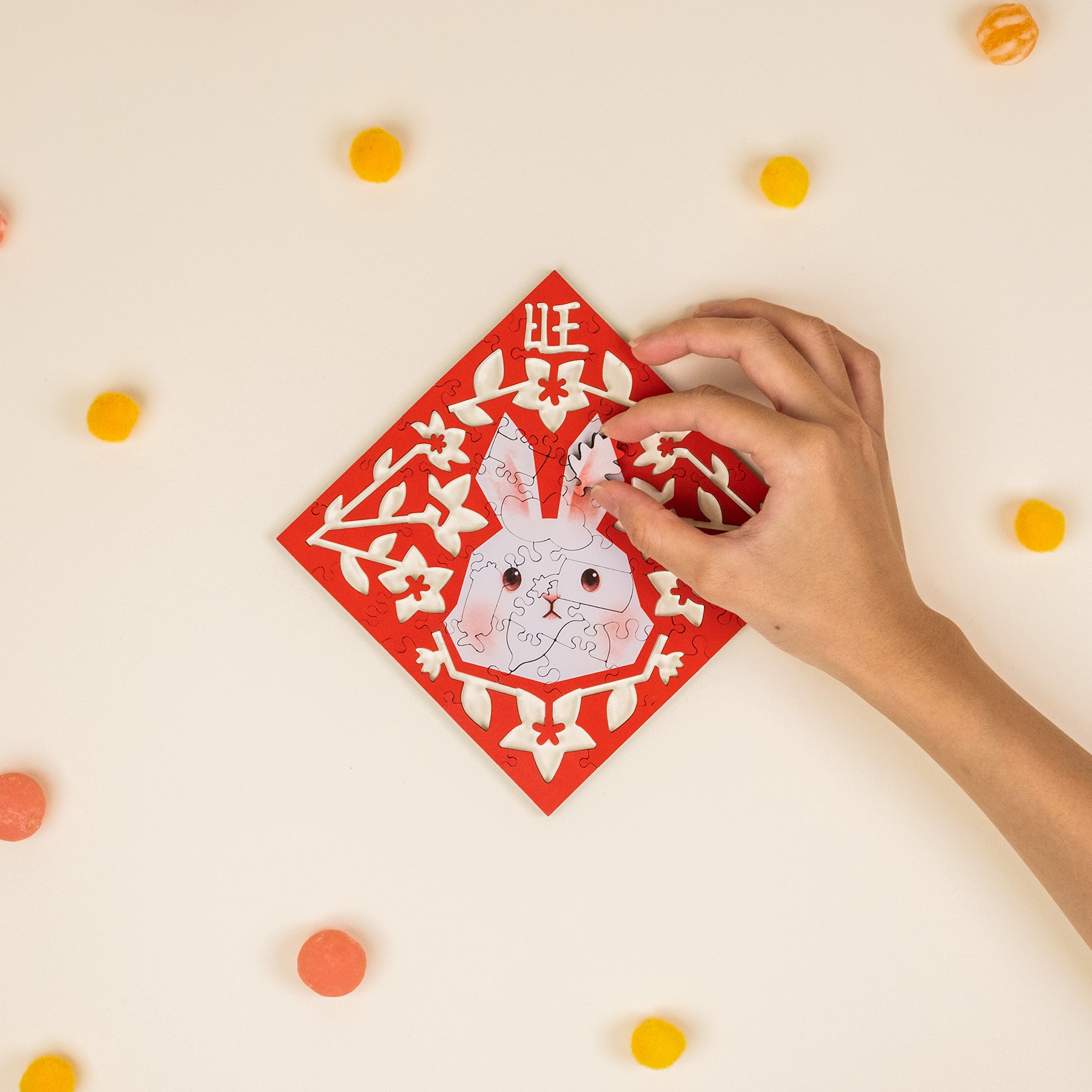 Paper Cutting Spring Couplets-White Rabbit |Hellofish Wooden Puzzle